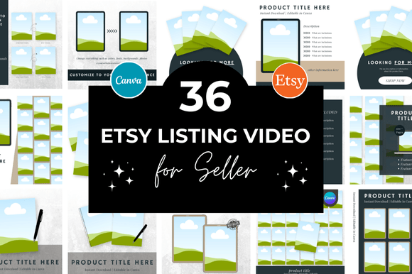 36 Etsy Listing Video: Customizable Canva Mockups for Digital Sellers