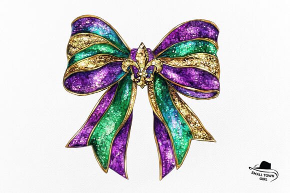 Glitter Mardi Gras Bow Sublimation PNG: Festive Design Asset