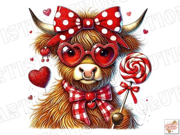 Valentine Coquette Highland Cow PNG: A Design Asset for Modern Branding